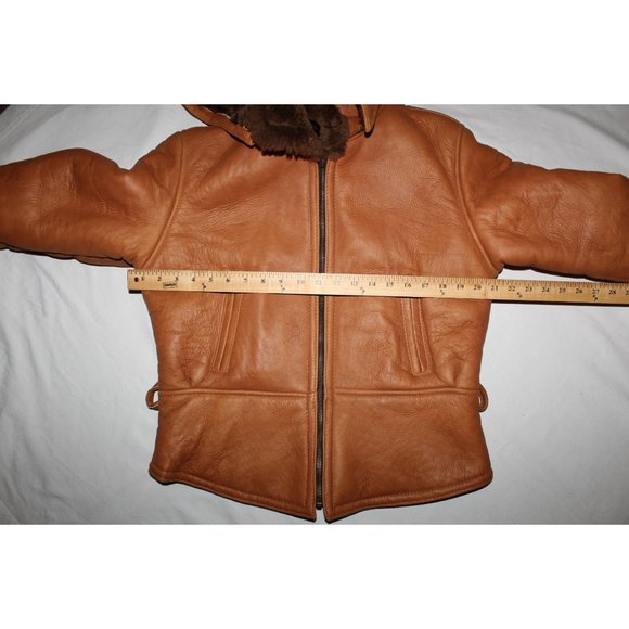 Genuine SHEARLING Leather Aviator Winter Jacket USA Size M Lapels & Hoodie Zip - Picture 9 of 13